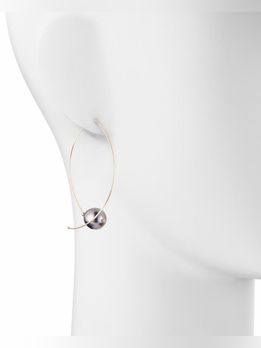 Mizuki Black Tahitian Pearl Large Marquis Wire Drop Earrings